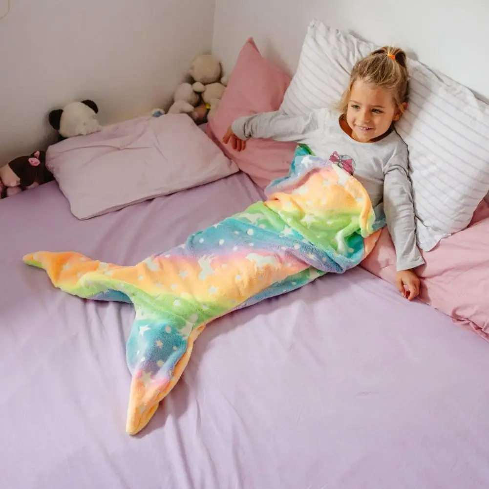 Coperta a coda di sirena Sacco a pelo Morbido involucro in flanella che si illumina al buio Sacco a pelo Coperta per la scuola materna domestica