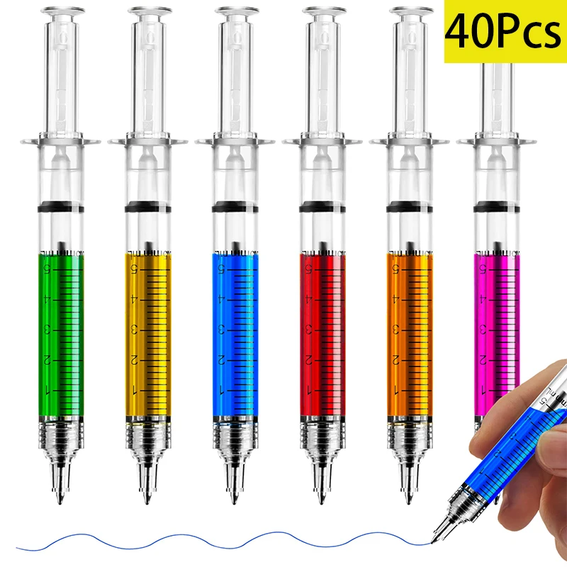 40Pcs Innovative Syringe Pen for Kids Unique Student Stationery