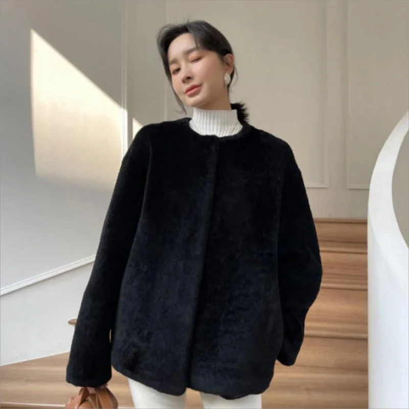 Abrigo de invierno para mujer, chaqueta de piel de visón sintética con cuello redondo, moda coreana