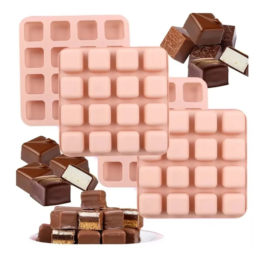 

New Silicone Caramel Mold Square Shape 16 Cavity Chocolate Truffles Mold Easily Demold Pink Gummy Making Mold Snacks DIY
