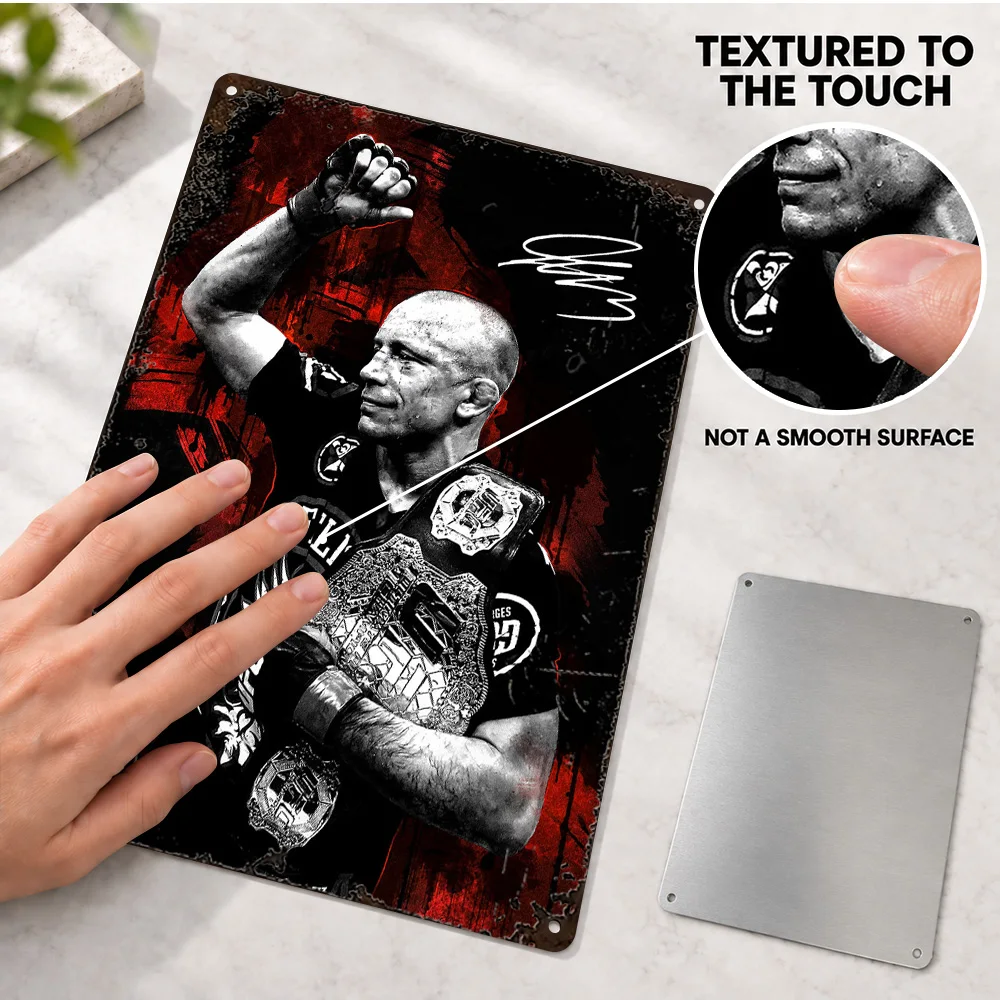 Georges St-Pierre Championship Belts Aluminum Poster Customized Metal Sign Gold Plates Black Straps Wall Art For Fitness Studio