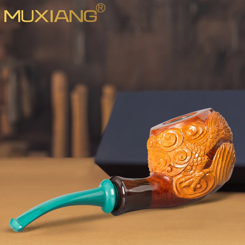 MUXIANG Briarwood Tobacco Pipe Hand-carved Dragon Shaped Pipe Soft Rubber Mouthpiece Large Apple Egg Pipe 20mm pipe bowl