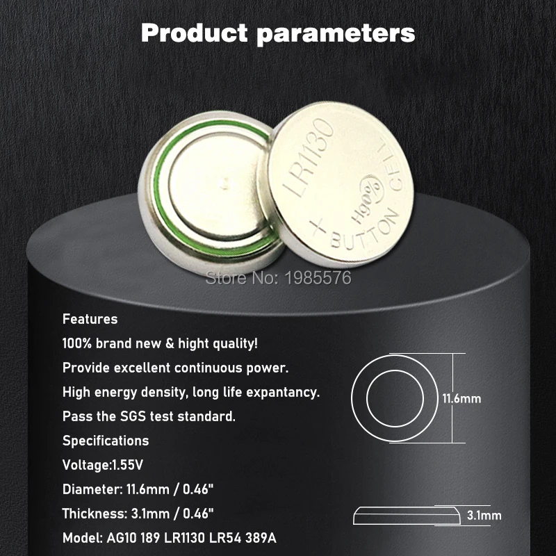 بطاريات قلوية 1.55 فولت AG10 L1131 389 189 LR54 LR1130 ، زر خلية للساعات ، الحاسبة ، الكمبيوتر ، 20 قطعة