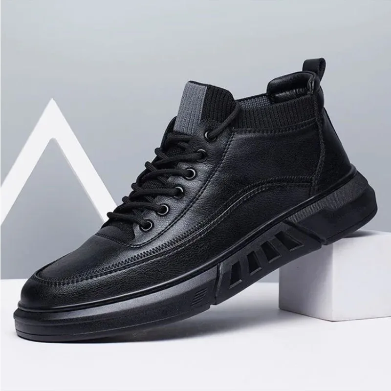 

Men's Boots Luxury Leather Casual Boots Plush Warm Winter Boot Lace Up Ankle Boots for Men Outdoor Non-slip Platform Boot Botas