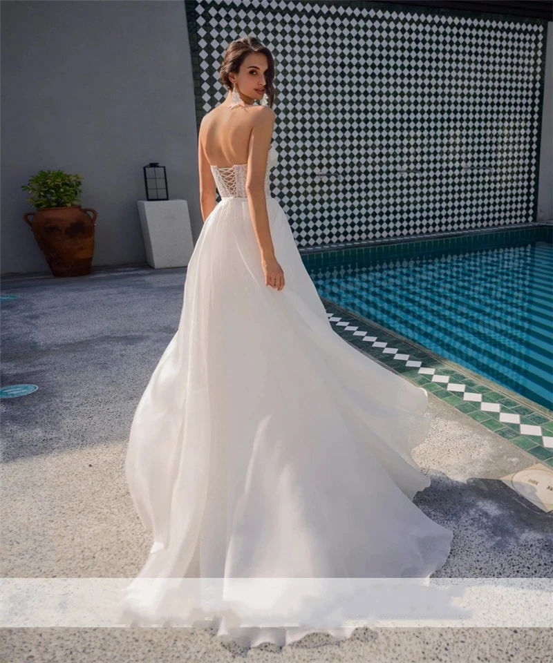 Glamorous Wedding Dresses With Detachable Train Sexy Strapless Bridal Gowns Lace Appliques Modern Robes Vestidos De Novia 2024