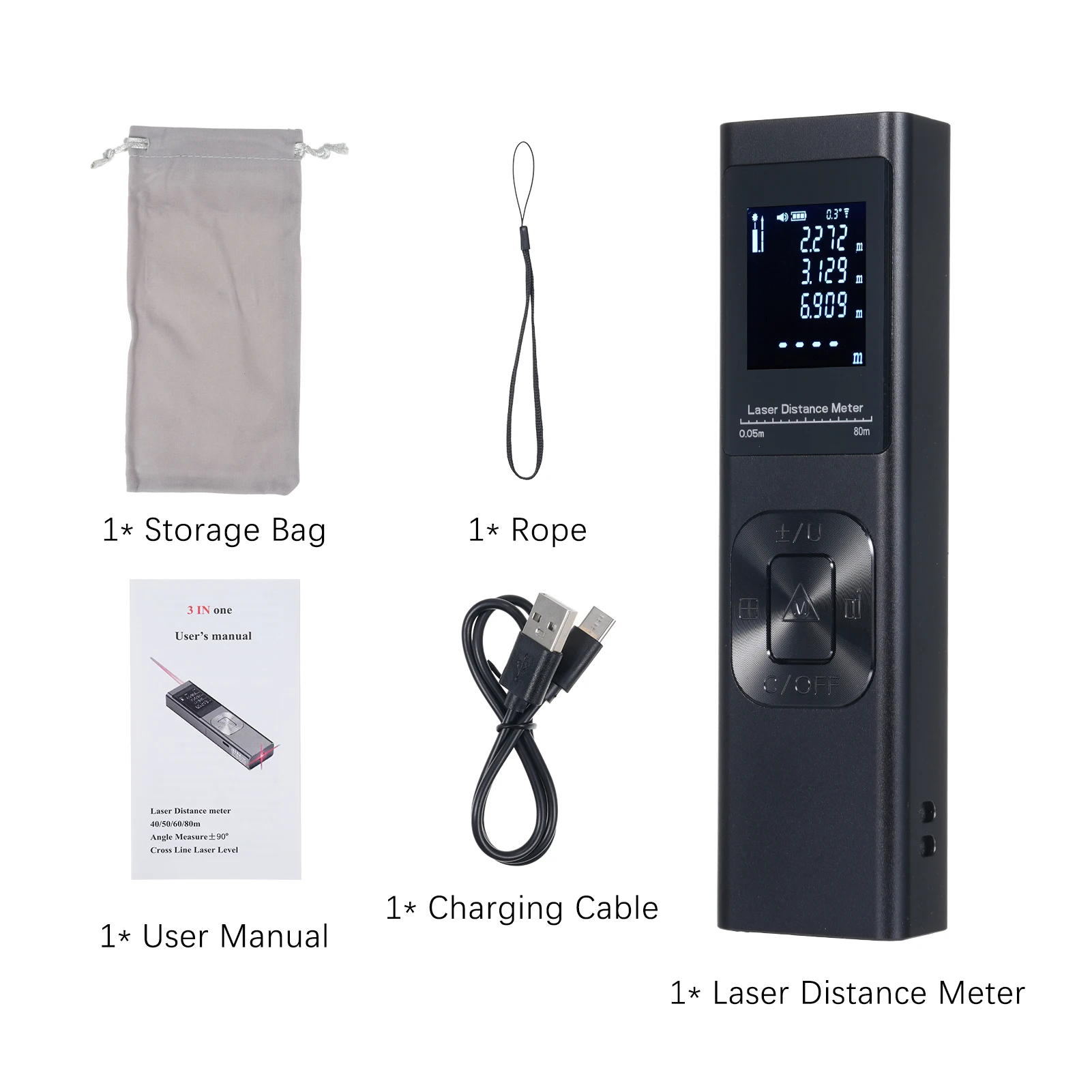 3in1 مقياس مسافات الليزر زاوية قياس عبر خط مستوى الليزر قابلة للشحن الميل مستشعر زاوية كهربائية مع شاشة LCD بإضاءة خلفية #6