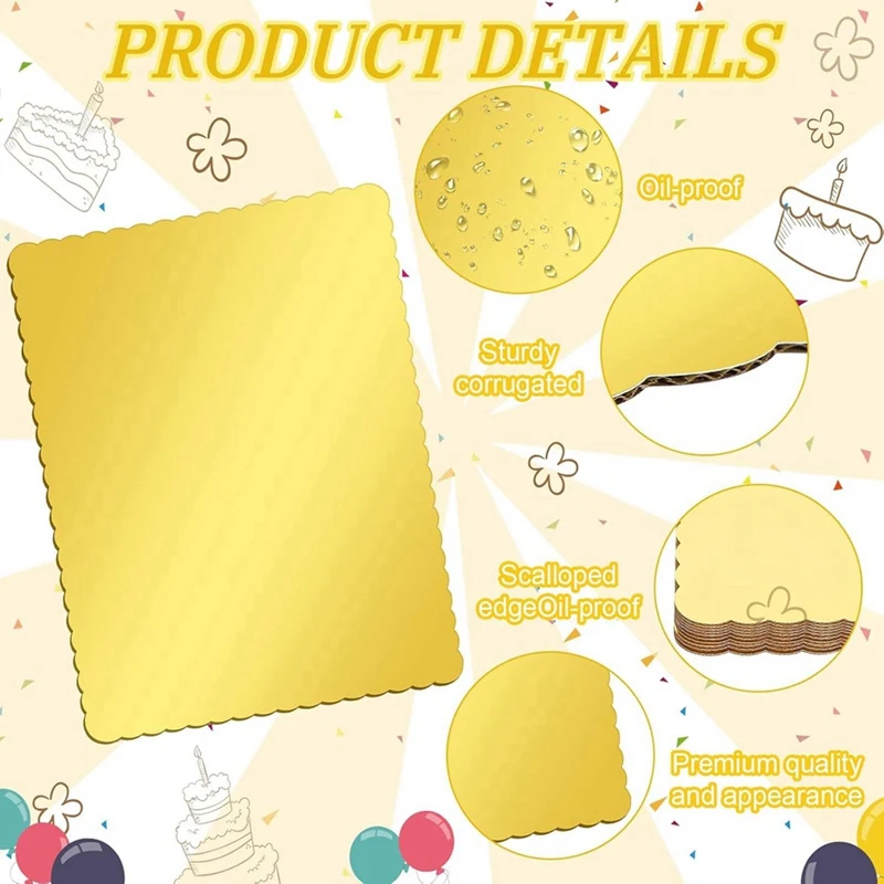 20 Pack Rectangle Cake Board Disposable Cardboard Cake Bases, 25 X 34cm Gold Foil Quarter Cake Sheet for Baking Gold-A55K