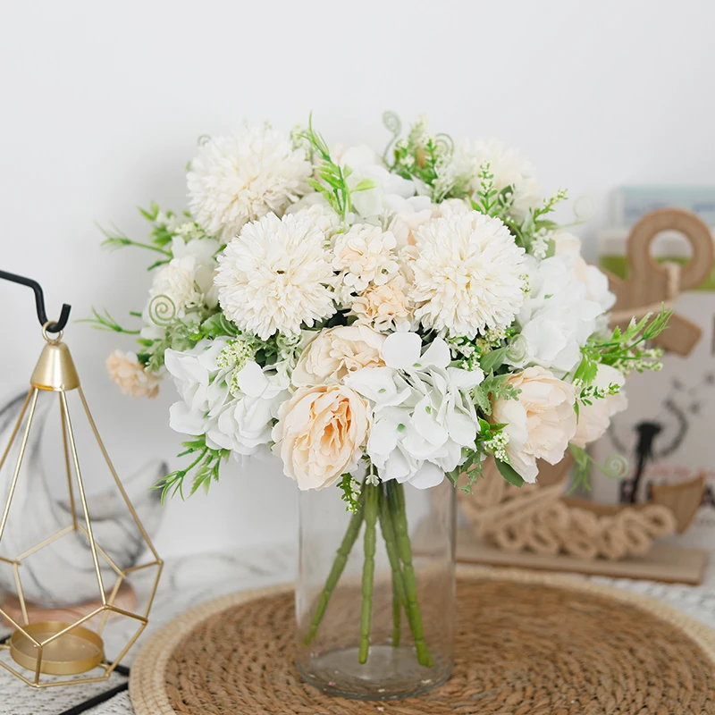 Künstliche Blume Pfingstrose Hybrid Blumenstrauß Faux Hortensie Braut Handstrauß Hochzeit Home Room Decor Weihnachtsfeier Arrangement – Detail 4