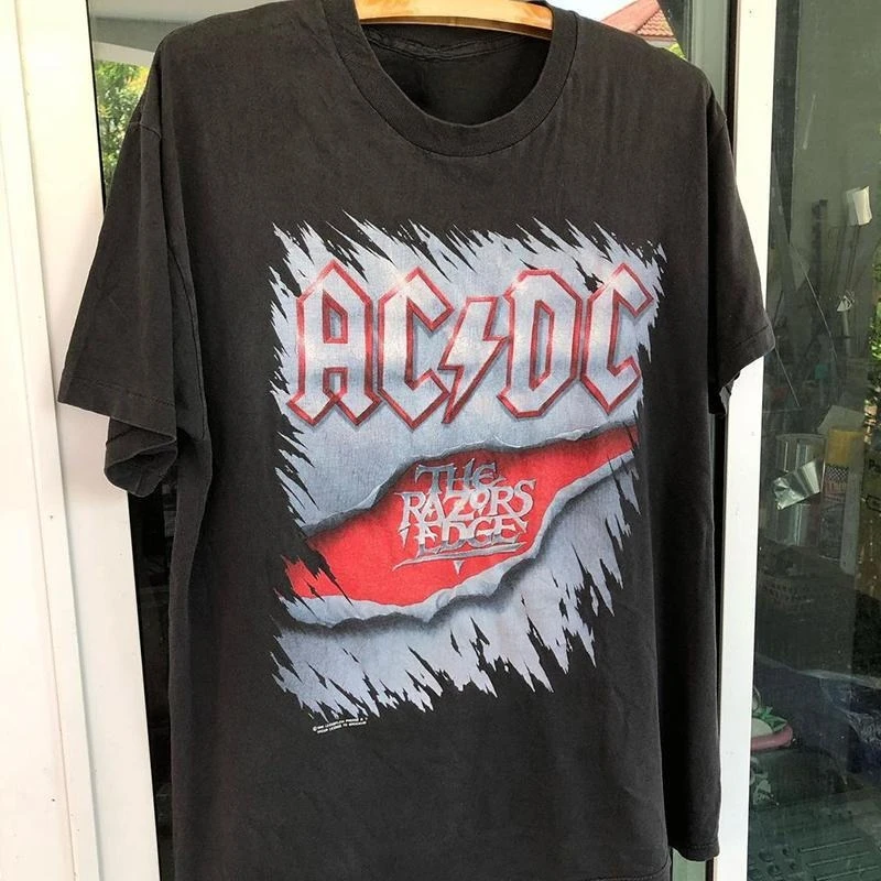 

AC/DC Band Peripheral Heavy Metal American Street Vintage Vintage Short Sleeve T-Shirt Men's Loose FOG Cotton Casual Half Sleeve