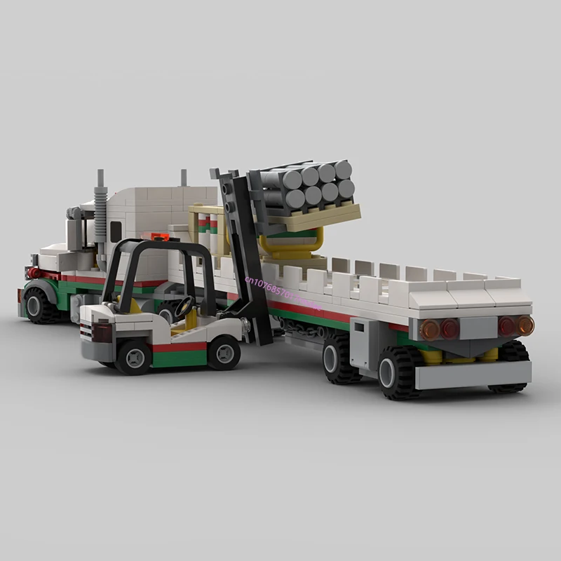 NEW 598PCS MOC city Engineering Modular Octan Truck and Flatbed Trailer model creative ideas Children Toy Gift technology Blocks