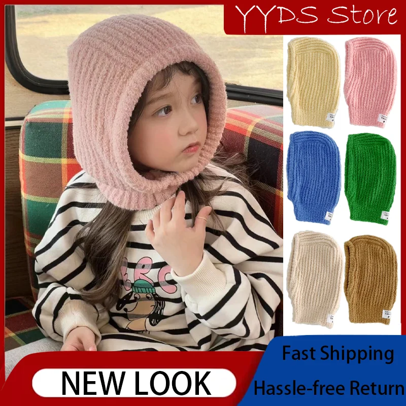 

Cream Plush Kids Buckafa Autumn and Winter Personality Warm Neck Integrated Hat Baby Ear Protection Knit Hat