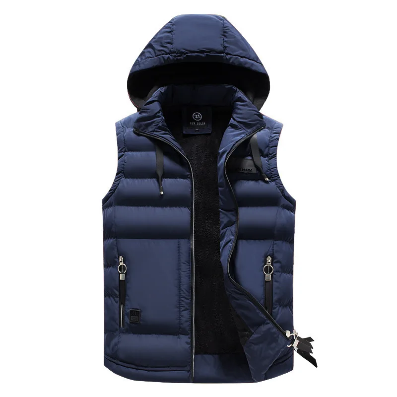 #3602 Sleeveless Jacket Hat Detachable Autumn Winter Warm Mens Vests Coat Casual Bodywarmer Sleeveless Jacket Slim Hooded Vest