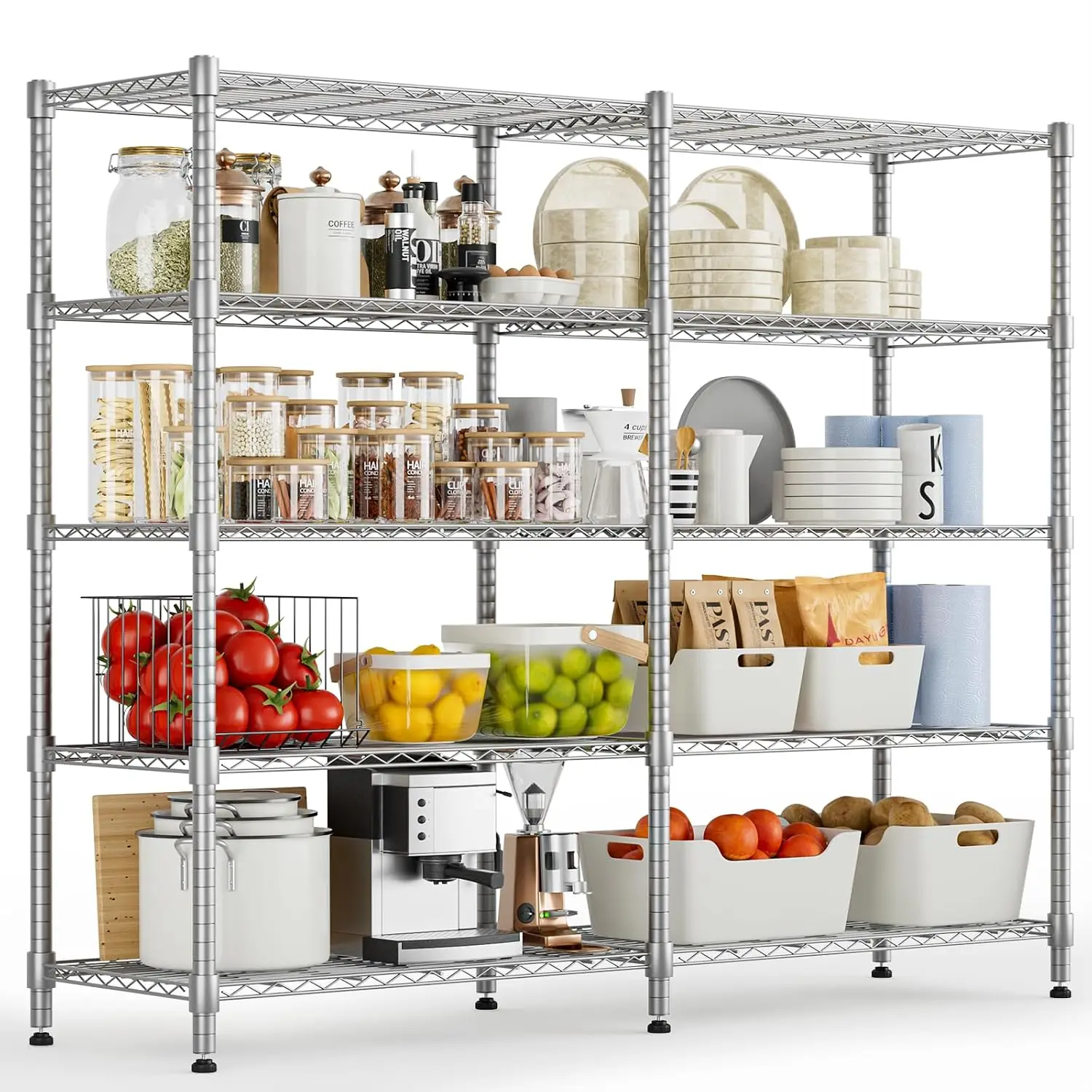 5-Tier Wire Rack 2000LBS Adjustable Metal Storage Shelves Kitchen Garage Pantry 72