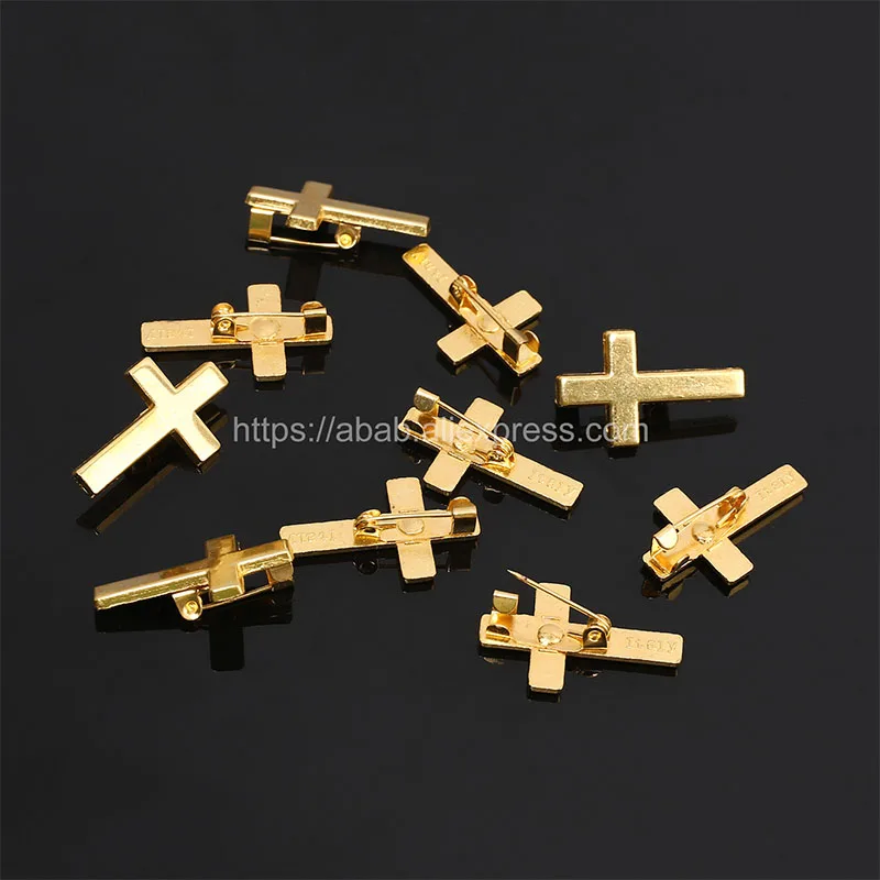 5pcs/Golden Cross Metal Badge on Christian Cross Pin Brooch Jewelry 15*25mm