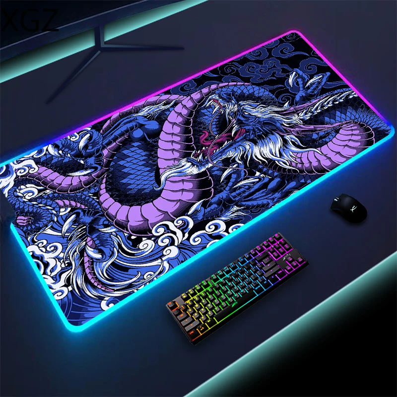 Chinese dragon pattern large game RGB game mouse pad PC accessories 12 kinds LED light XXL office keyboard desk mat anti-slip