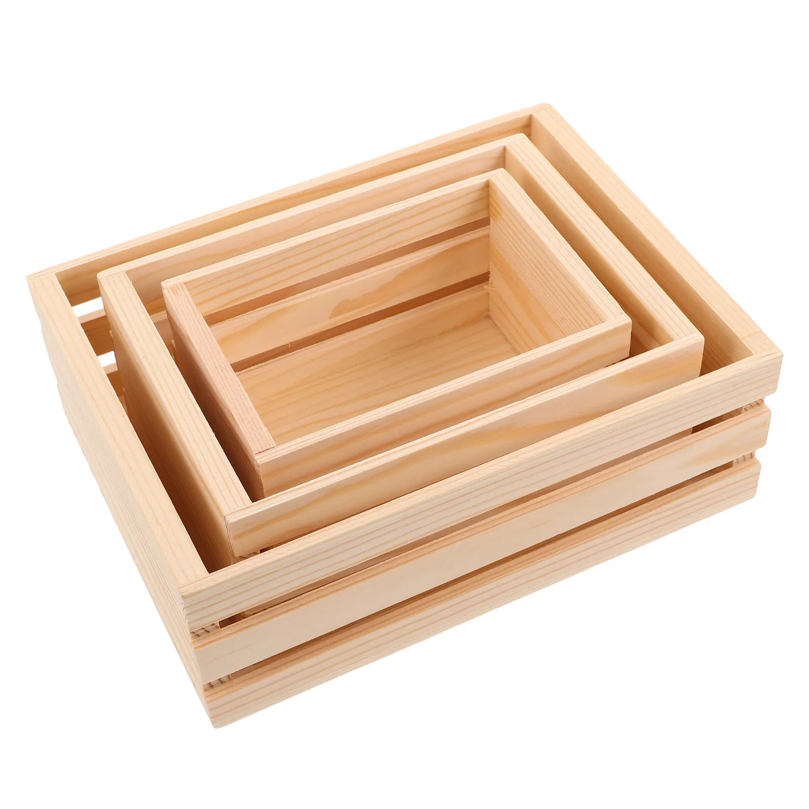 3pcs Mini Wooden Kit Natural Wood Box For Dollhouse Storage Display Rustic Small Treasure Case - Party Wedding