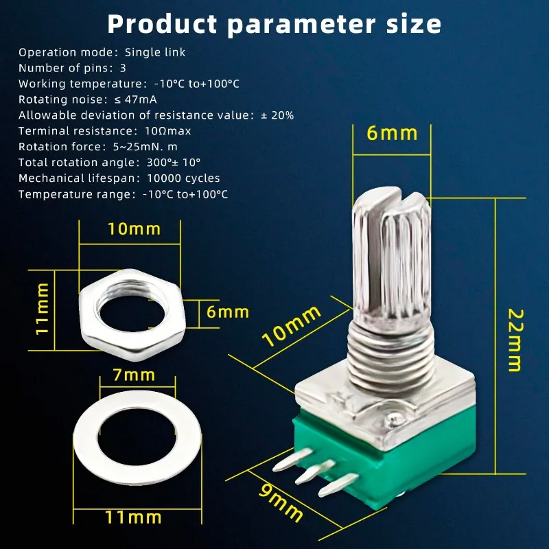 15 sztuk 3Pin RK097N-3-10K pojedynczy liniowy wzmacniacz obrotowy B10k potencjometry z 3 kolorami pokrętła typ 10k Ohm wał radełkowany — zdjęcie produktu 6