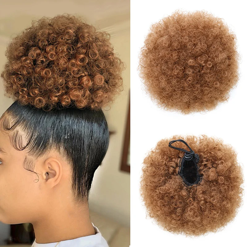 WIGSIN syntetyczny Afro Puff krótki perwersyjne kręcone włosy kok sznurkiem Wrap klip w kucyk Updo doczepiane włosy treska dla kobiet