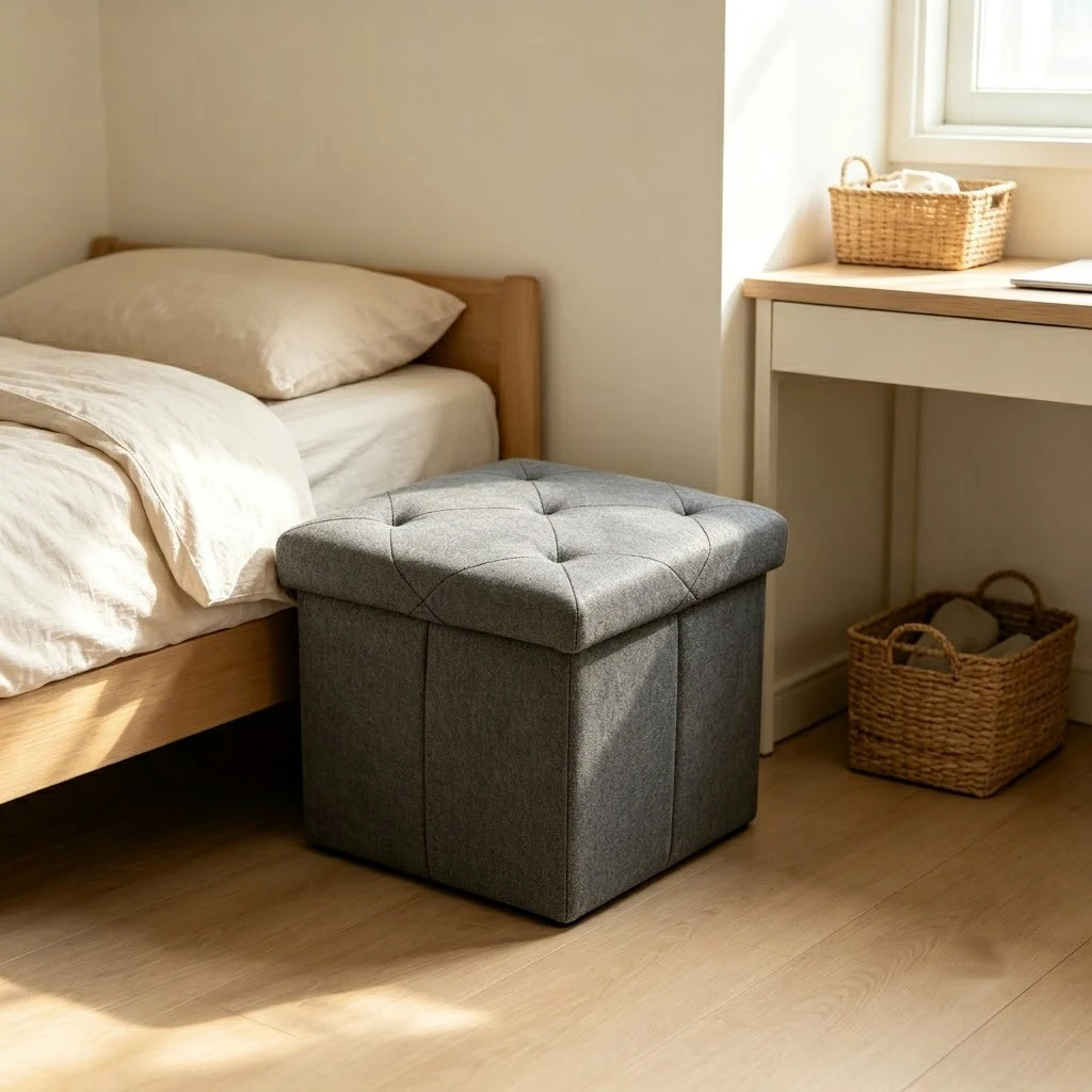 Folding Storage Ottoman Bench and Cube, Gray Tufted Fabric Storage Chest Footrest Seat with 400 lb Capacity for Bedroom Entryway Living Room, Multiple Sizes view 4