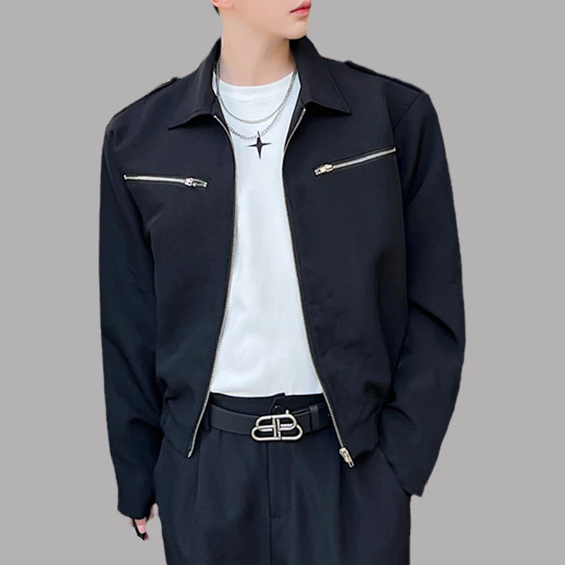 

Fashion Autumn Men Jacket Solid Multi Zipper Lapel Long Sleeve Rubber Band Hem Coats Streetwear Personality Casual Outerwear