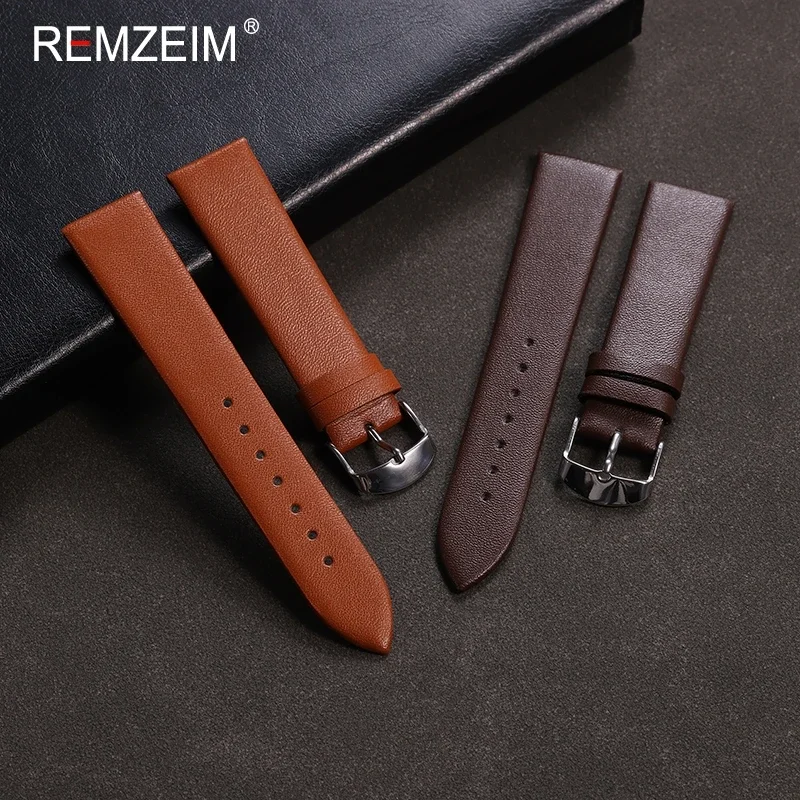 Ultra Thin Soft Calfskin Leather Watch Bracelet 14mm 16mm 18mm 20mm 22mm Men\'s and Women\'s Replacement Wristwatch Strap