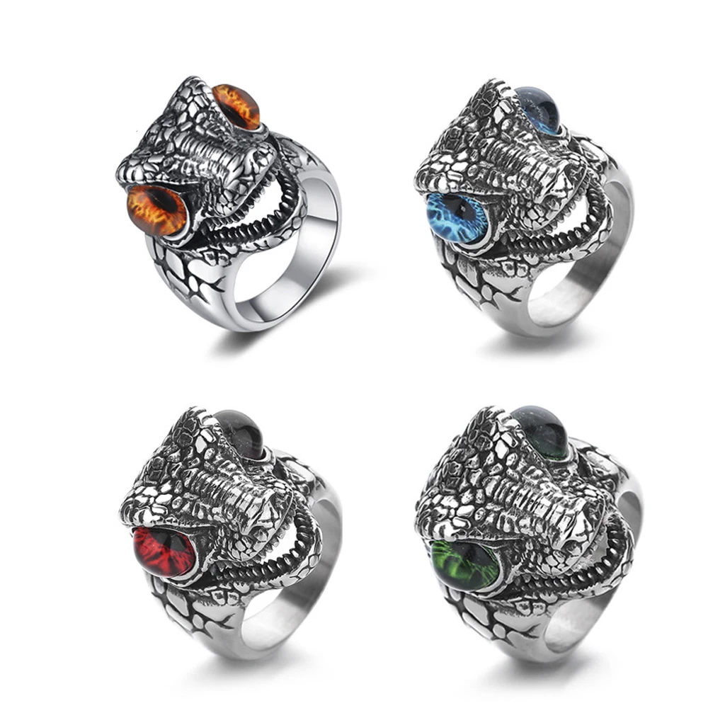 Gothic Dinosaur Head Ring for Men Fashion Stainless Steel T Rex Ring Vintage Punk Biker Statement Jewelry