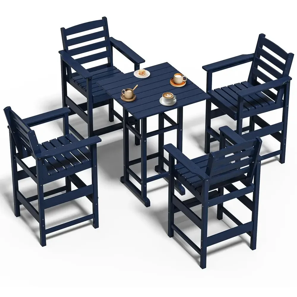 

Adirondack Bar High Chair Set 5Pieces,Adirondack Bar Chairs Set of 4 with Table,HDPE AllWeather Patio Furniture for Balcony, Ba