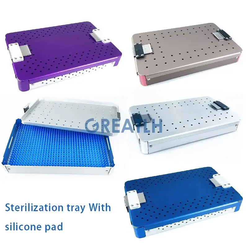 Autoclavable Tray Disinfection Box with Silicone Mat Aluminium Alloy Sterilization Tray Case Box Ophthalmic Instrument