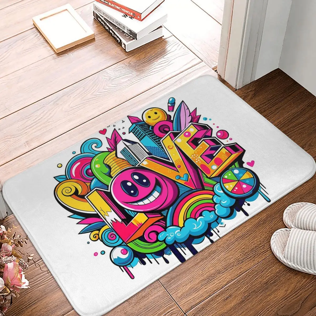 Love Emojis Anti-slip Doormat Floor Mat Antiwear Carpet Rug for Kitchen Entrance Home Bedroom Footpad Mats