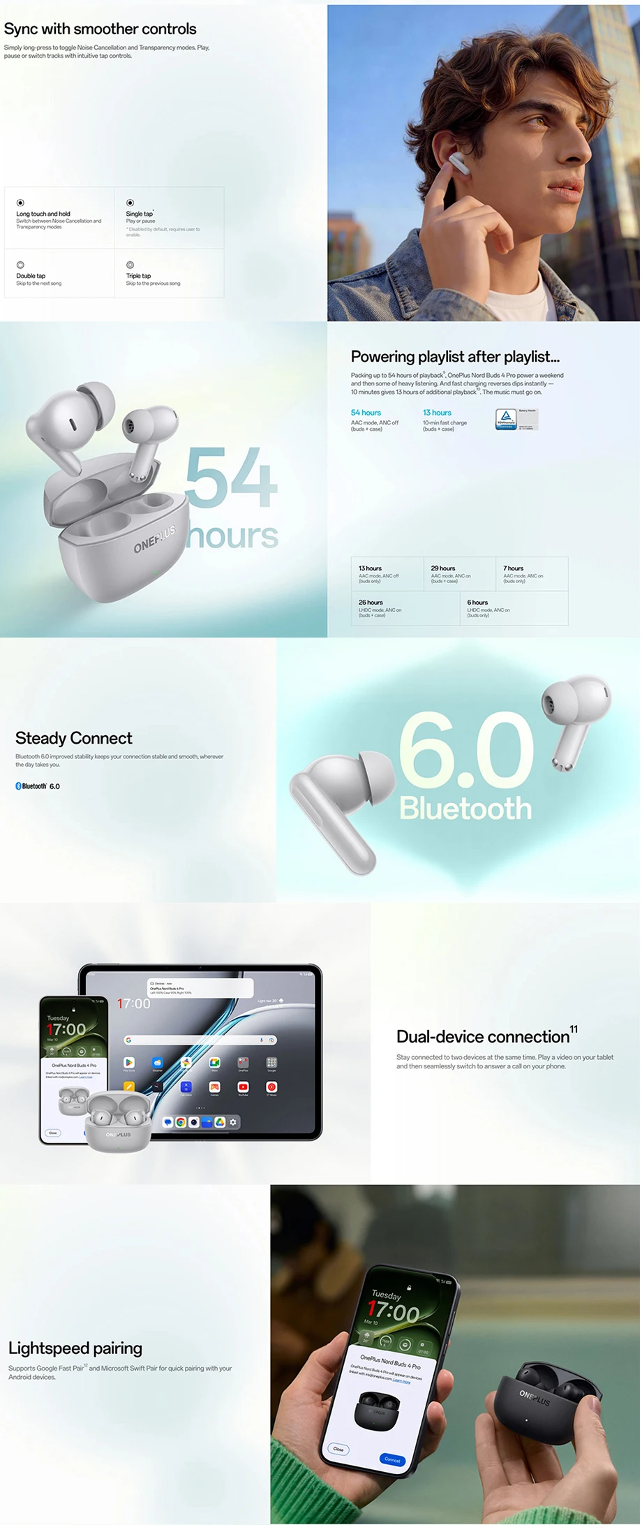 OnePlus Nord Buds 4 Pro (globale Version) – Ohrhörer mit aktiver Geräuschunterdrückung, 54 Stunden Wiedergabezeit, Bluetooth 6.0 – Detail 5