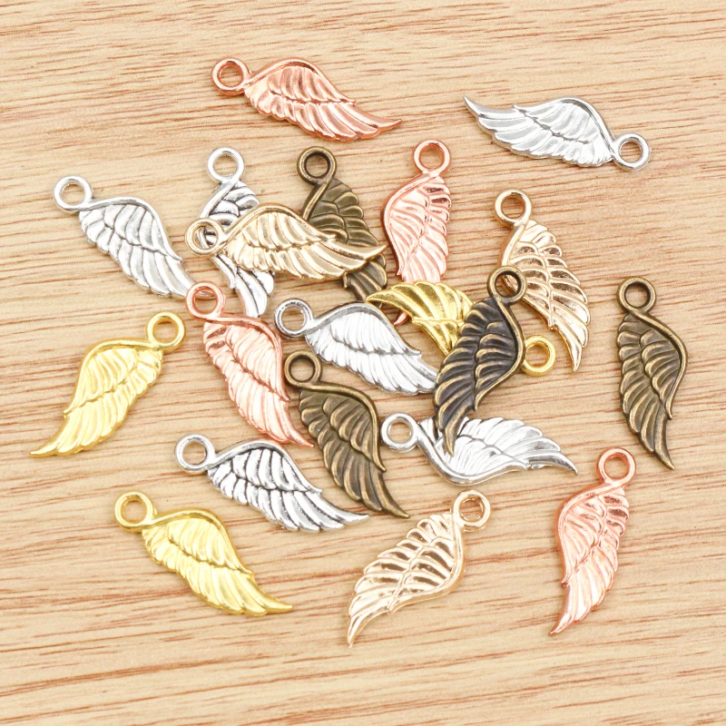 20pcs 21x8mm Charms angel wings Tibetan Silver Plated 5 Colors Pendants Antique Jewelry Making DIY Handmade Craft