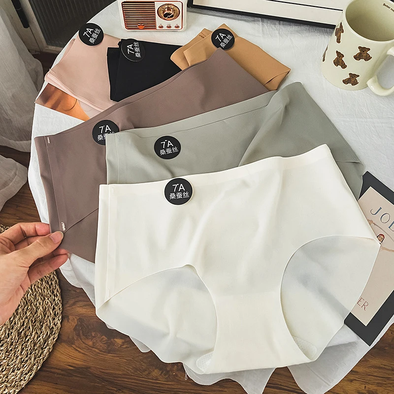 6Pcs/Set Women Panties Ice Silk Seamless Briefs Solid Color Underwear Soft Thin Light Panty Culotte Female Summer Lingerie M-XL
