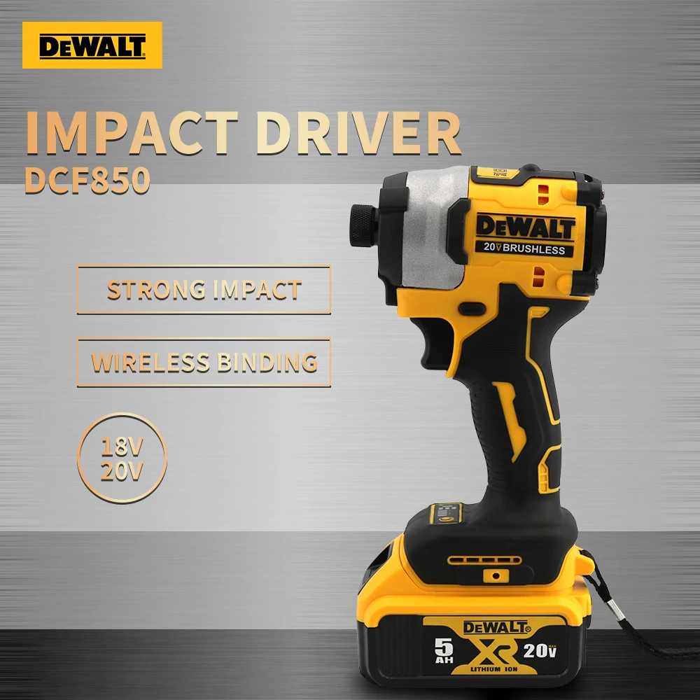 DEWALT DCF850 Impact Driver Motor LED Light Electric Drill Brushless Rechargeable Screwdriver Compact 20V Battery Power Tool