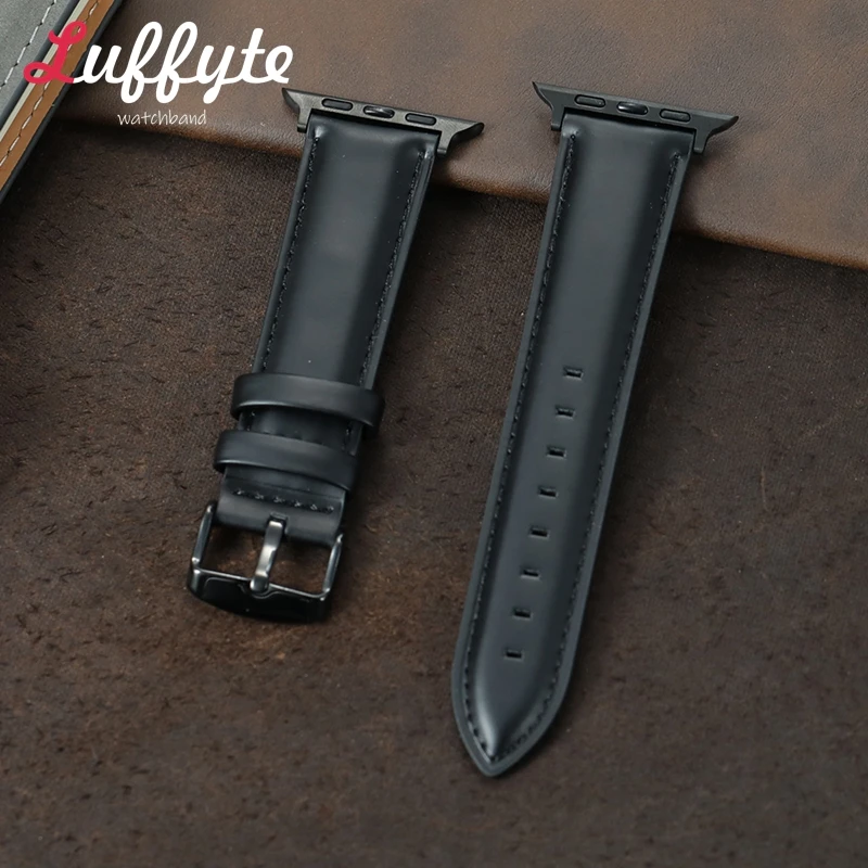 Ölwachs-Leder-Uhrenarmband für Apple Watch 11-1 SE Ultra 3 2 1, Rindsleder-Armband 49/46/45/44/42/41/40/38 mm mit schwarzer Schnalle