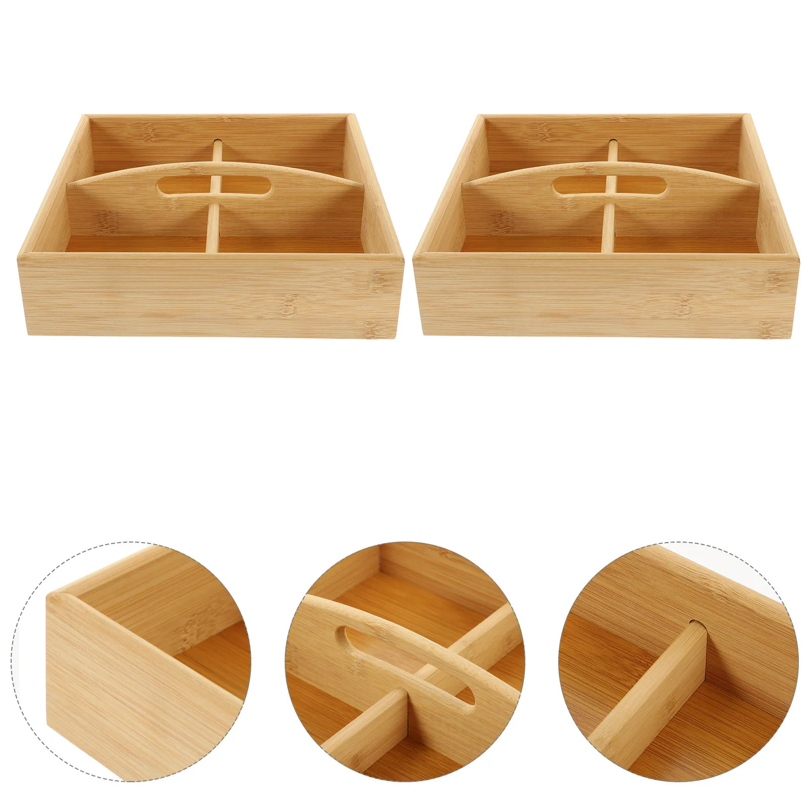 

2Pcs 4-Compartment Wood Snack Box Divided Serving Case for Home Cafe Hotel Portable with Handle Dry Fruit Case