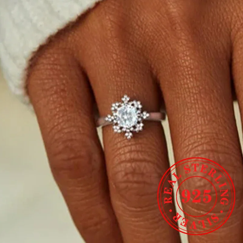 Huitan Aesthetic Snowflake Women Rings 925 Pure Silver Rings for Wedding Party Romantic Female Accessories Temperament Jewelry image 3