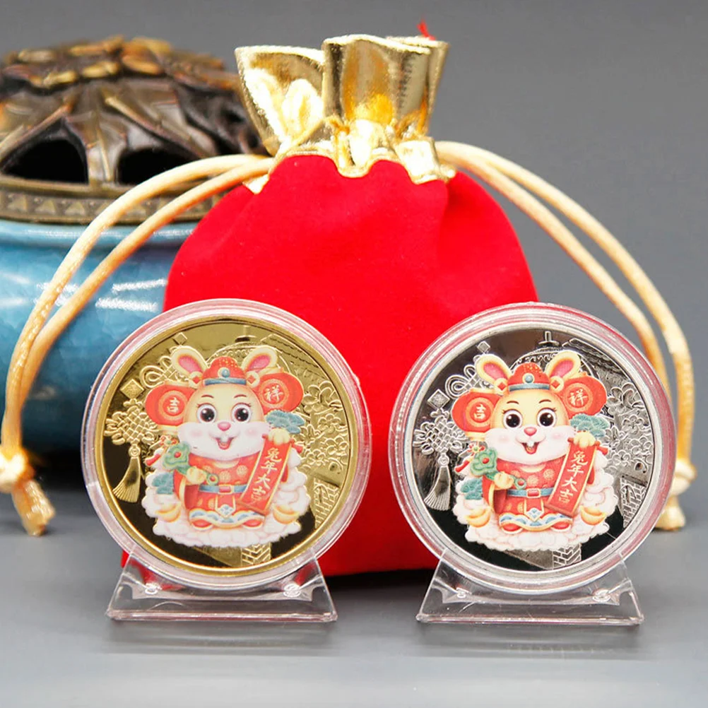 4 Pcs Rabbit Medal Commemorative Coins Adorable Decors Bunny Souvenir Ornament Memorable 2023 Party Supplies The Gift