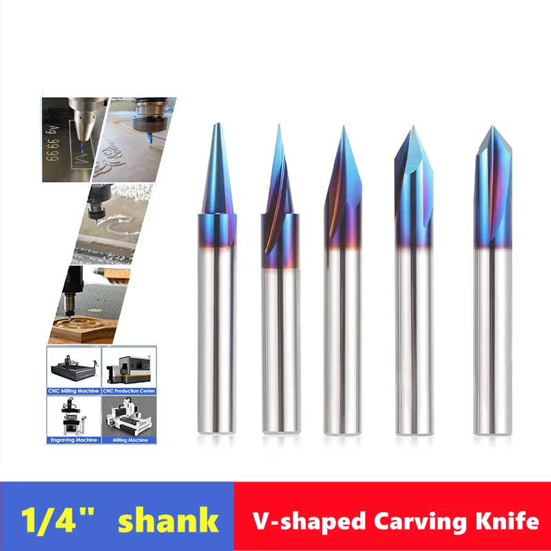 

6.35mm (1/4 inch) Shank V-type CNC wood carving milling cutter, chamfering carving centering woodworking milling cutter