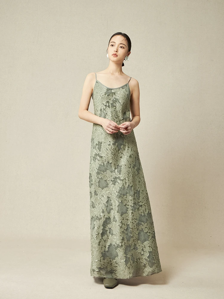 

i Twelve f Autumn Water New eup Chinese Sle iny Lyocell Cut Flower Strap Dr A-Line Long Skirt