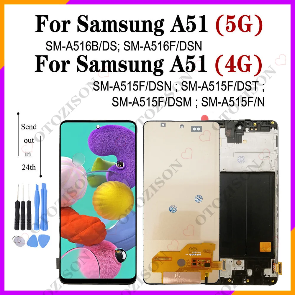 A51 A515F ekran do Samsung Galaxy A51 5G wyświetlacz A516 A516B LCD z ramką A516F/DSN LCD dotykowy Digitizer zamiennik