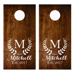 Wedding Party Decor Sign Sticker Cornhole Decals Set of Two Corn Hole Board Game Decals Vinyl Personalized Name and Date Z538