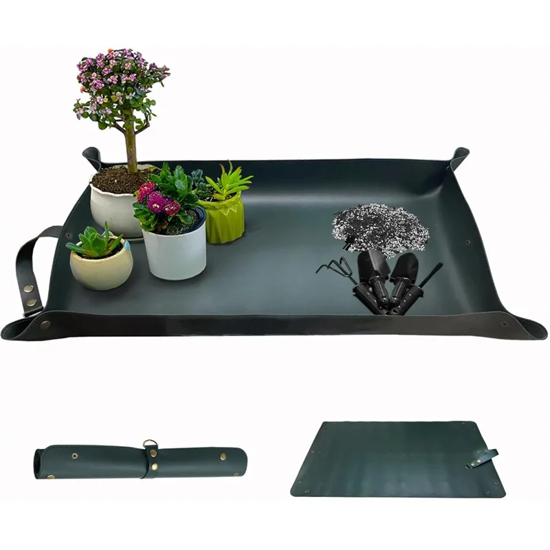 Leather Plant Recycling Mat, Waterproof Transplant Mat Indoor Portable Gardening Mat Foldable Plant Potted Tray