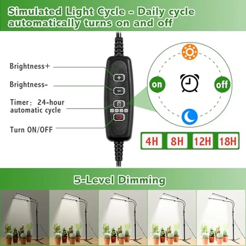 LED ثنائي الرأس معقوفة الطيف الكامل تنمو ضوء تخصيص الموقت و يعتم ارتفاع قابل للتعديل توفير المساحة مصباح نبات داخلي