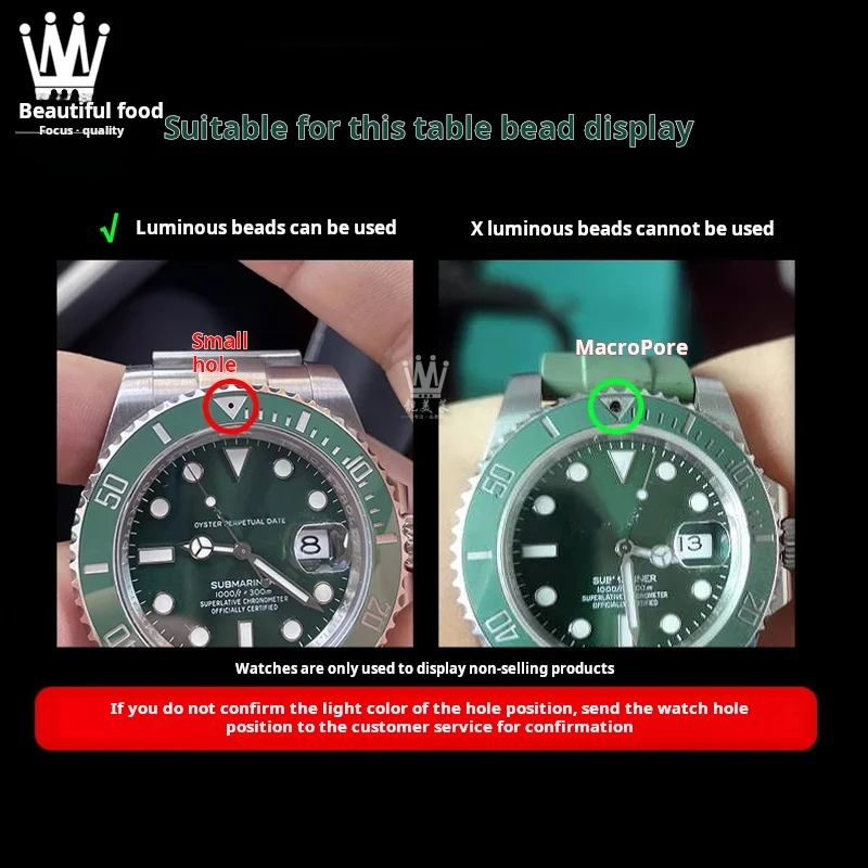 Conta luminosa de alta qualidade para rolex submariner verde preto água fantasma ouro pequeno buraco fluorescente grânulo safira moldura inserção