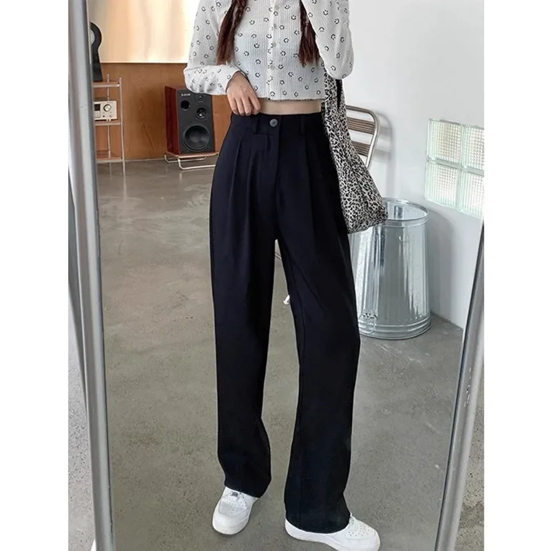 Women New Solid Color Blazer Pants Single Button High Waist Sport Pant Autumn Winter Casual Loose Ankle-Length Wide Leg Trousers