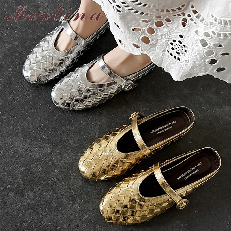 

Meotina Women Genuine Leather Mary Janes Heels Round Toe Wedges Mid Heels Buckle Glove Shoes Ladies Fashion Shoes Spring Autumn
