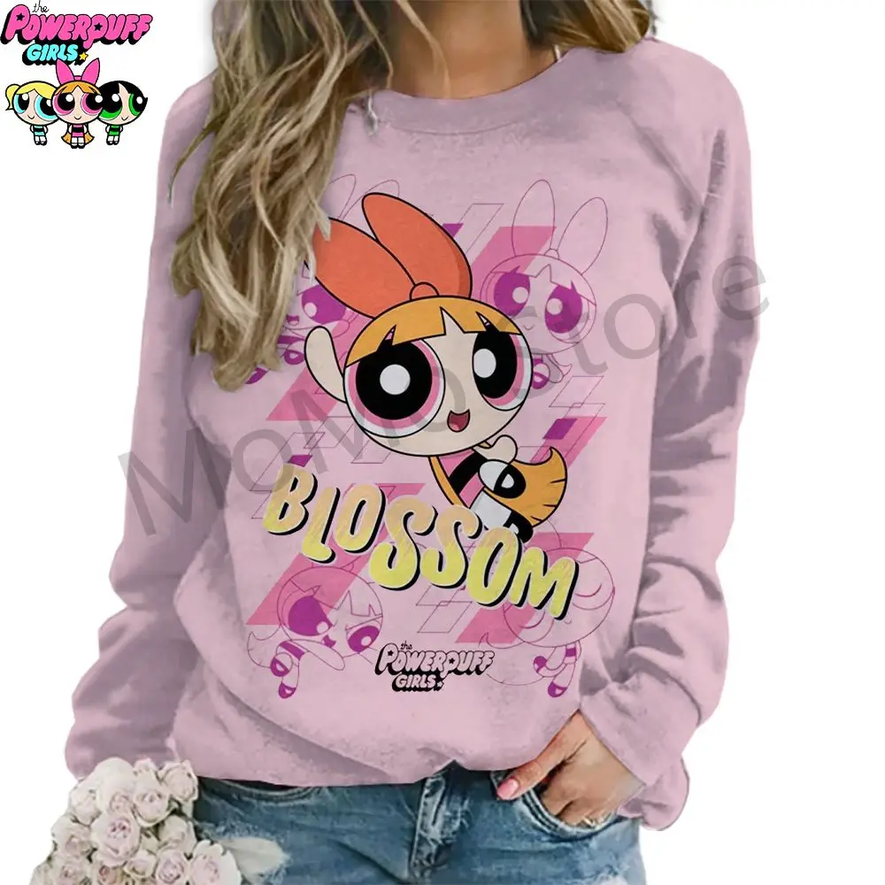 The Powerpuff Girls Women's Long Sleeve Sweatshirts O Neck Y2k Youthful Woman Clothes 3D Print S-3XL Ladies Fashion Lovely 2024