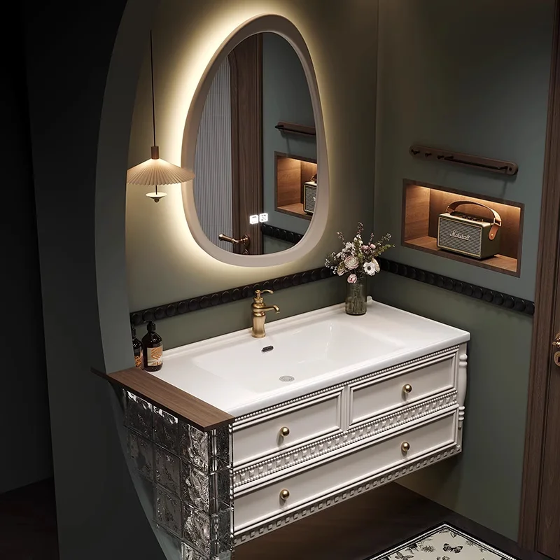 

Тумба для ванной комнаты, встроенный керамический умывальник, комбинация тумбы и умывальника, станция для мытья рук в ванной