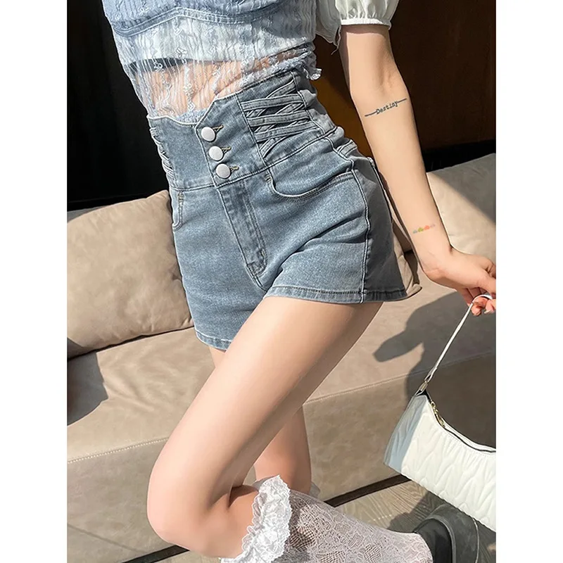 

Versatile High Waist Korean Style Loose Fit Casual Cotton Denim Shorts For Women Spring Summer Fashion Trendy Wide Leg Hot Pants
