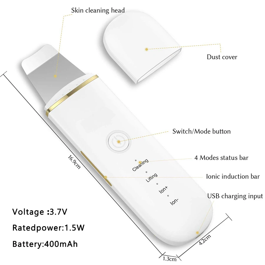 Esfoliante ultrassônico da pele, limpeza da pele do rosto, máquina de limpeza de cravo dos poros e ferramentas de cuidados com a pele para limpeza profunda do rosto